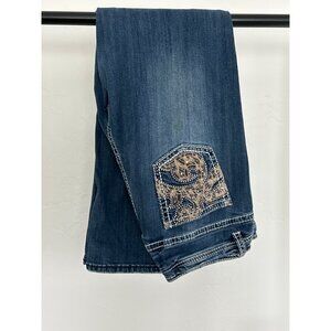 REBA Western Embellished Thick Stitch Denim Blue Jeans Women’s Size 14
